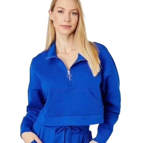 WeWoreWhat cropped half zip hoodie in sapphire Large - Picture 3 of 4